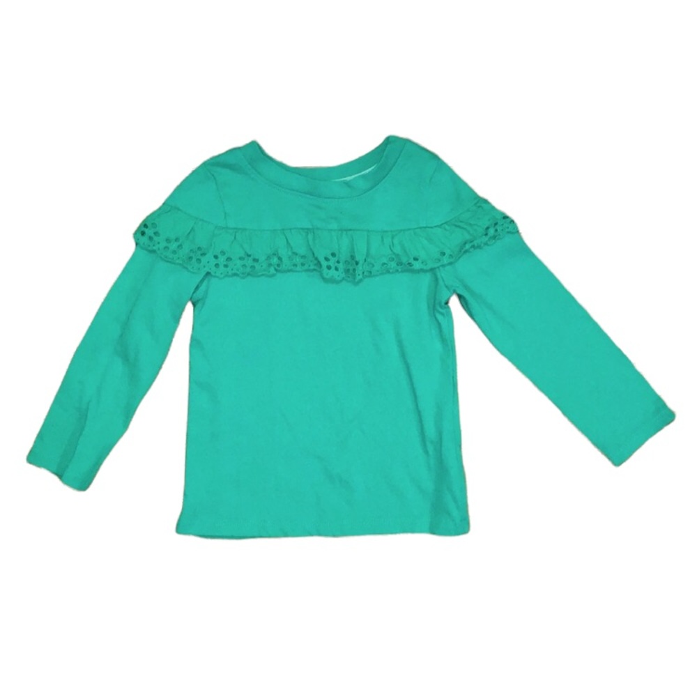 Green long sleeve T-shirt with eyelet ruffle, 18M